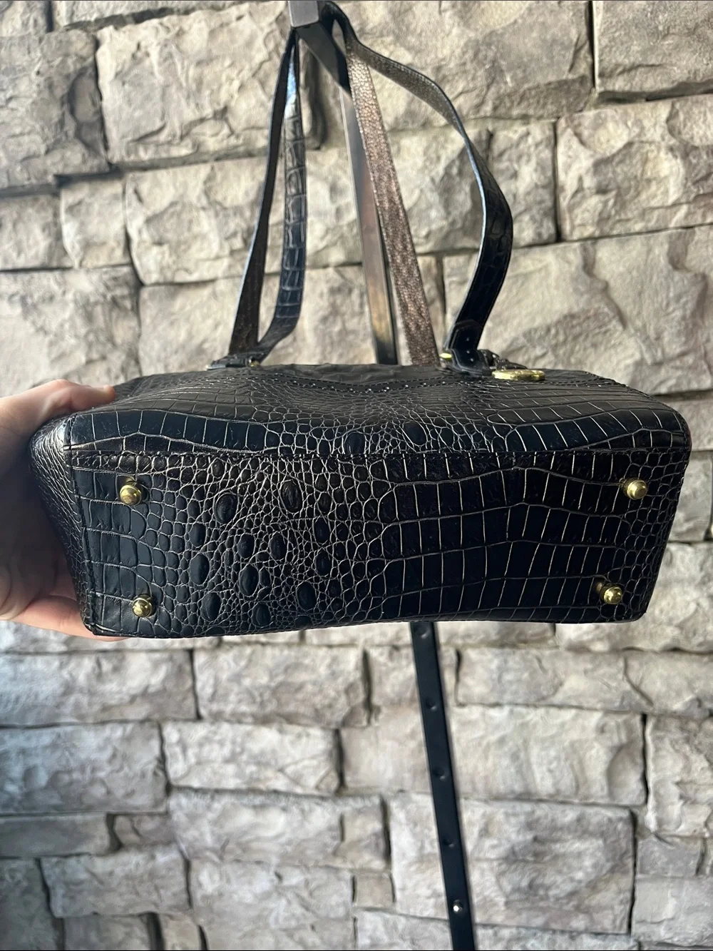 Vintage Brahmin Black Croc-Embossed Shoulder Tote, New condition